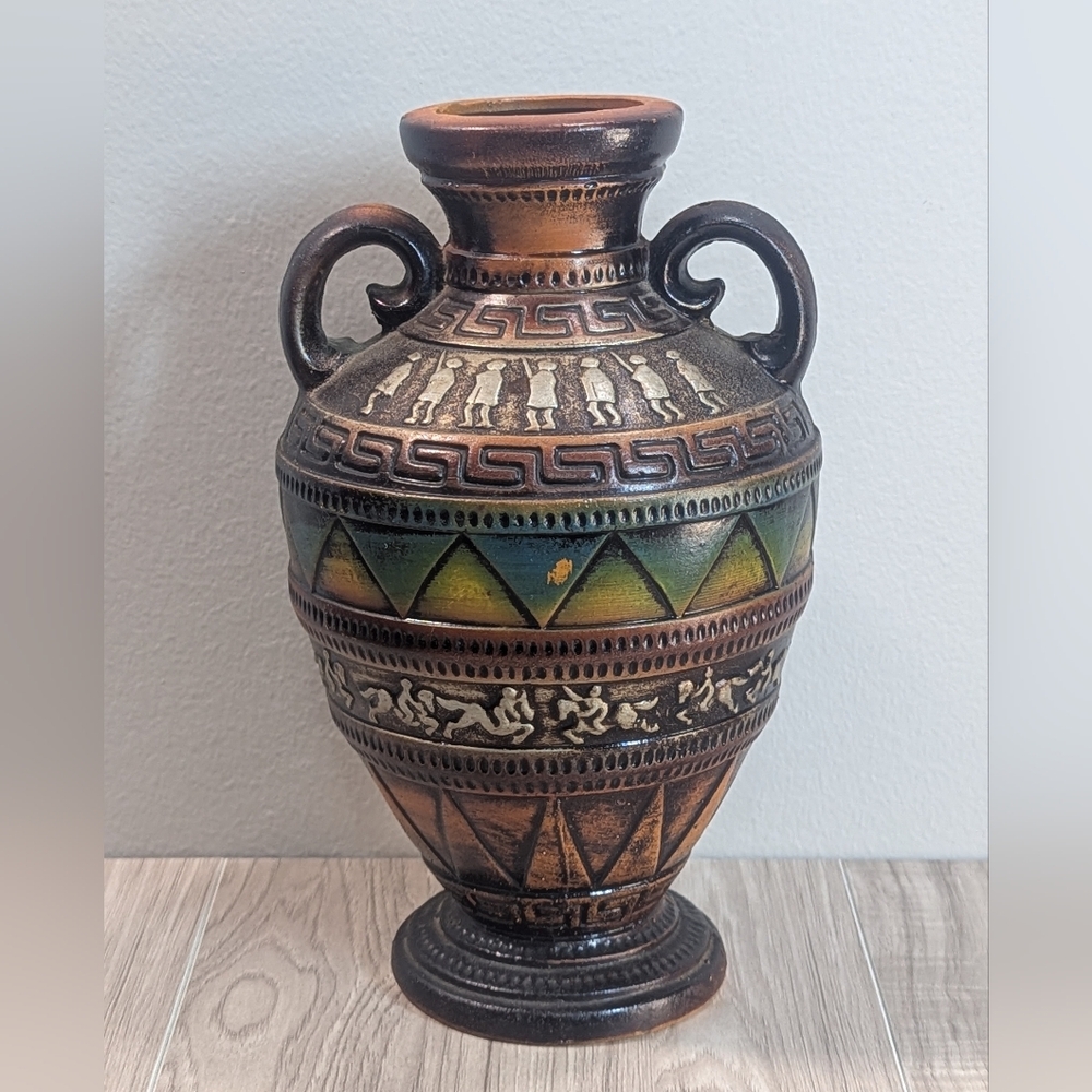 Vintage Norleans Pottery Vase Grecian Egyptian Zen Boho Aztec Greek Key